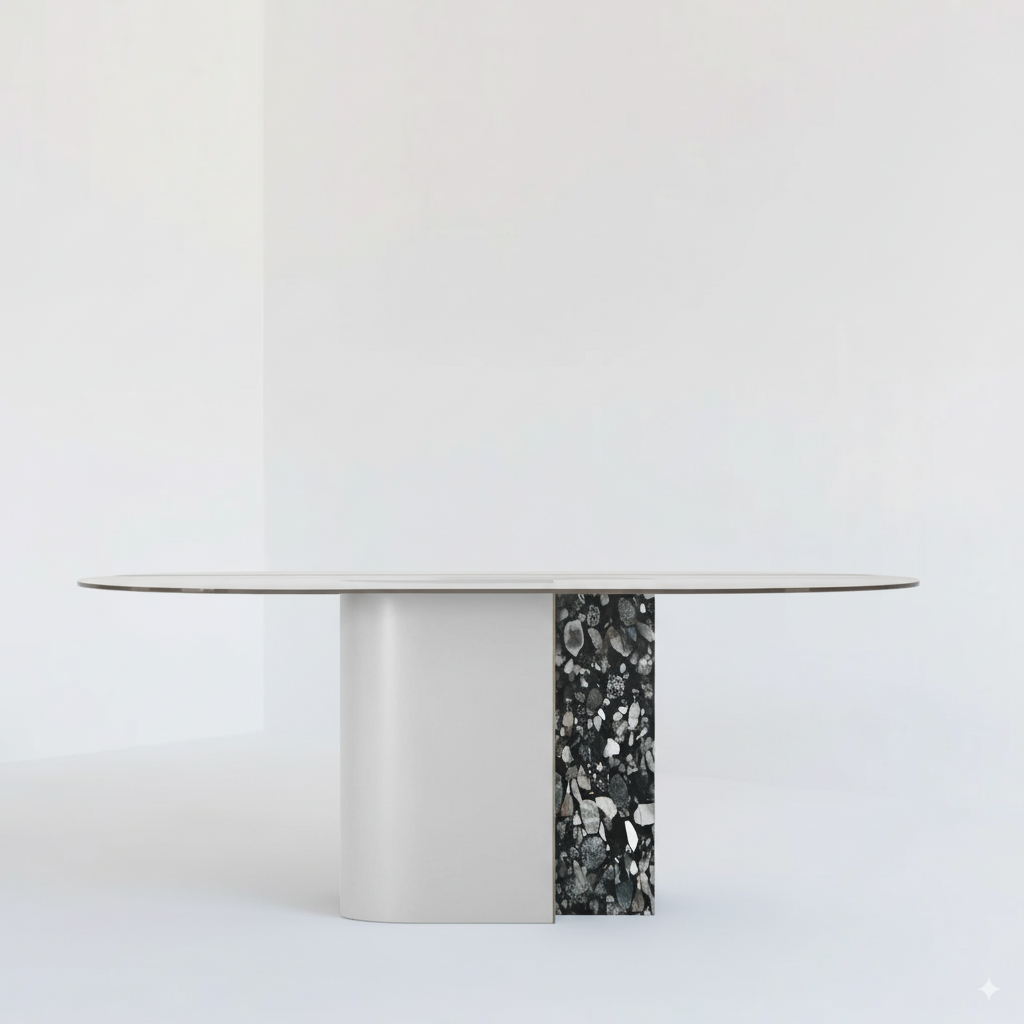 TECTONIC DINING TABLE, GLASS OVAL