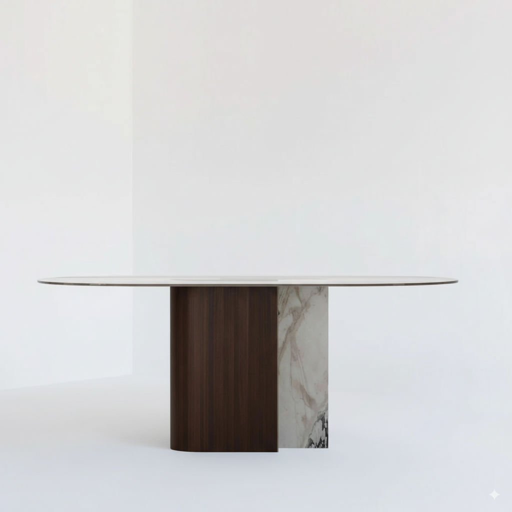 TECTONIC DINING TABLE, GLASS OVAL