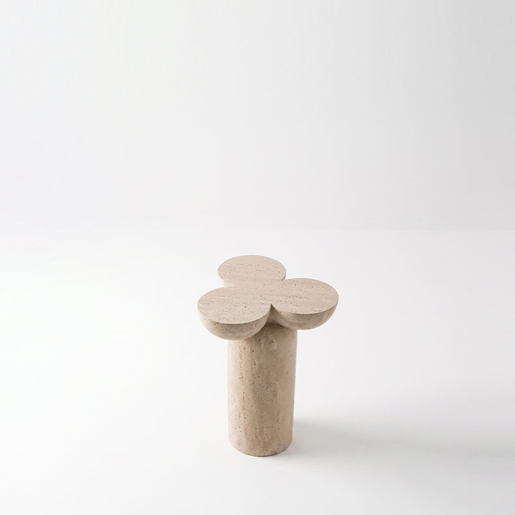 TREFOIL SIDE TABLE, TRAVERTINE
